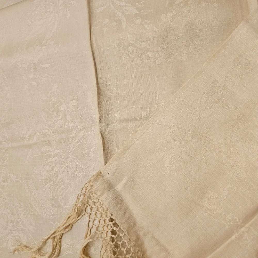 Vintage Cream Damask Show Linen Towels Runner Hand knot 6